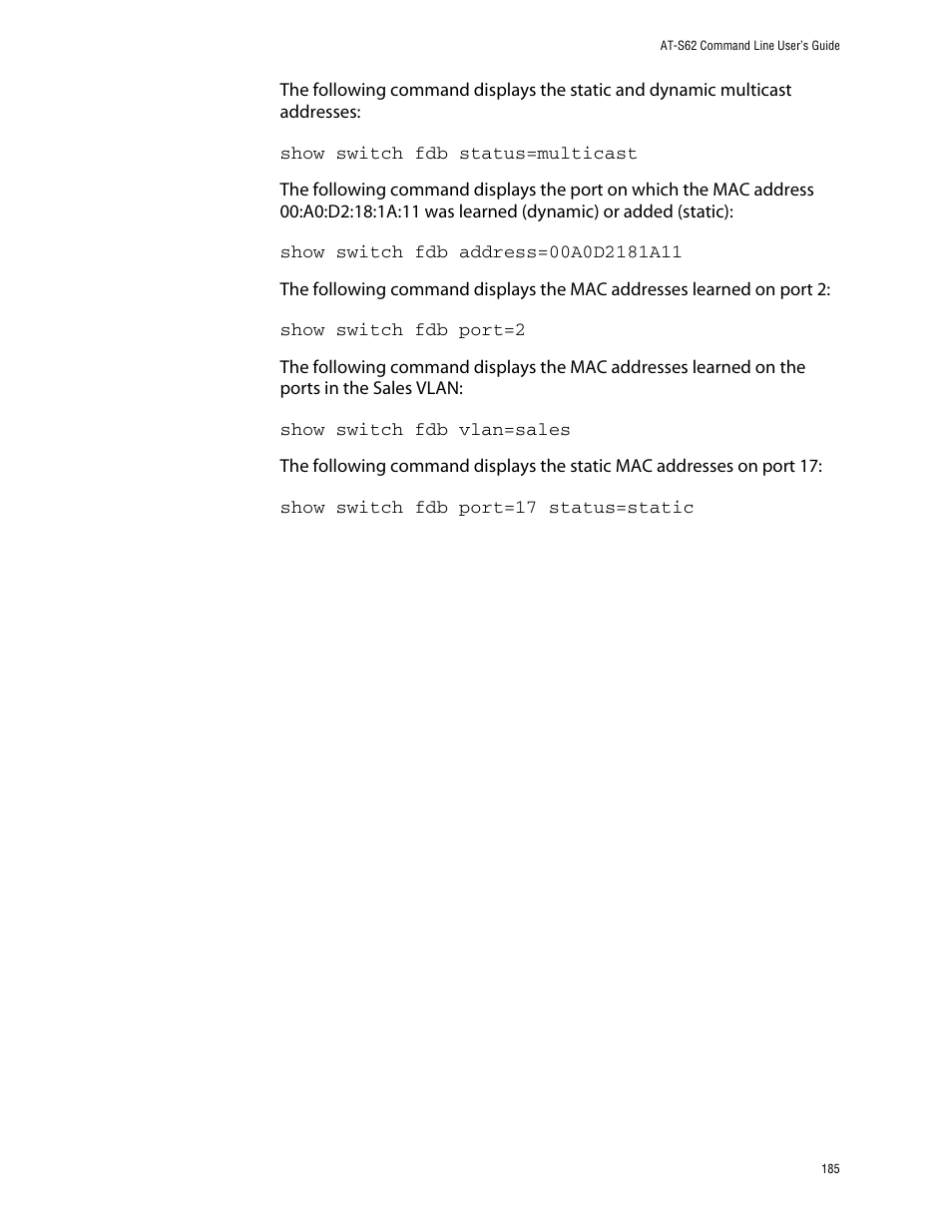 Allied Telesis AT-S62 User Manual | Page 185 / 573