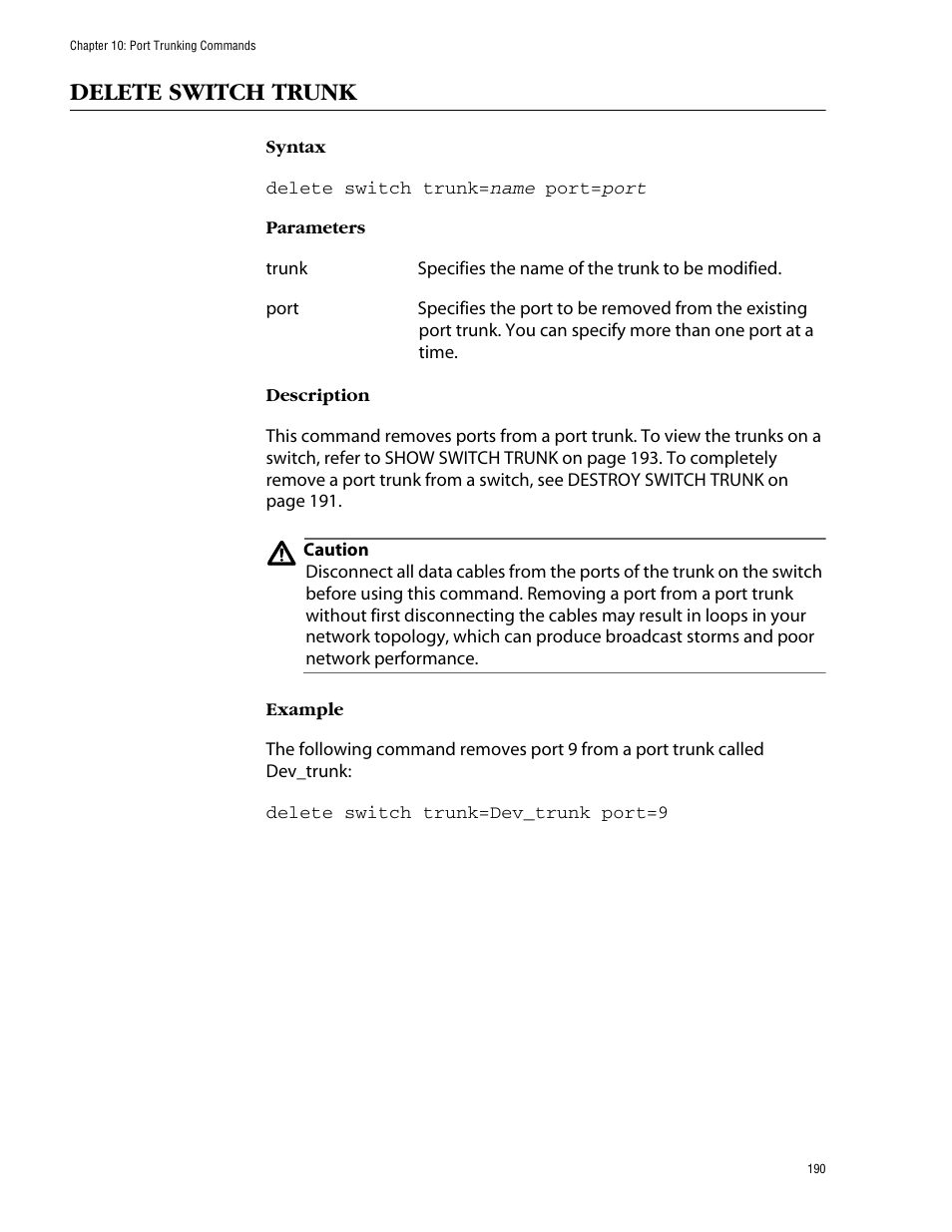 Delete switch trunk | Allied Telesis AT-S62 User Manual | Page 190 / 573