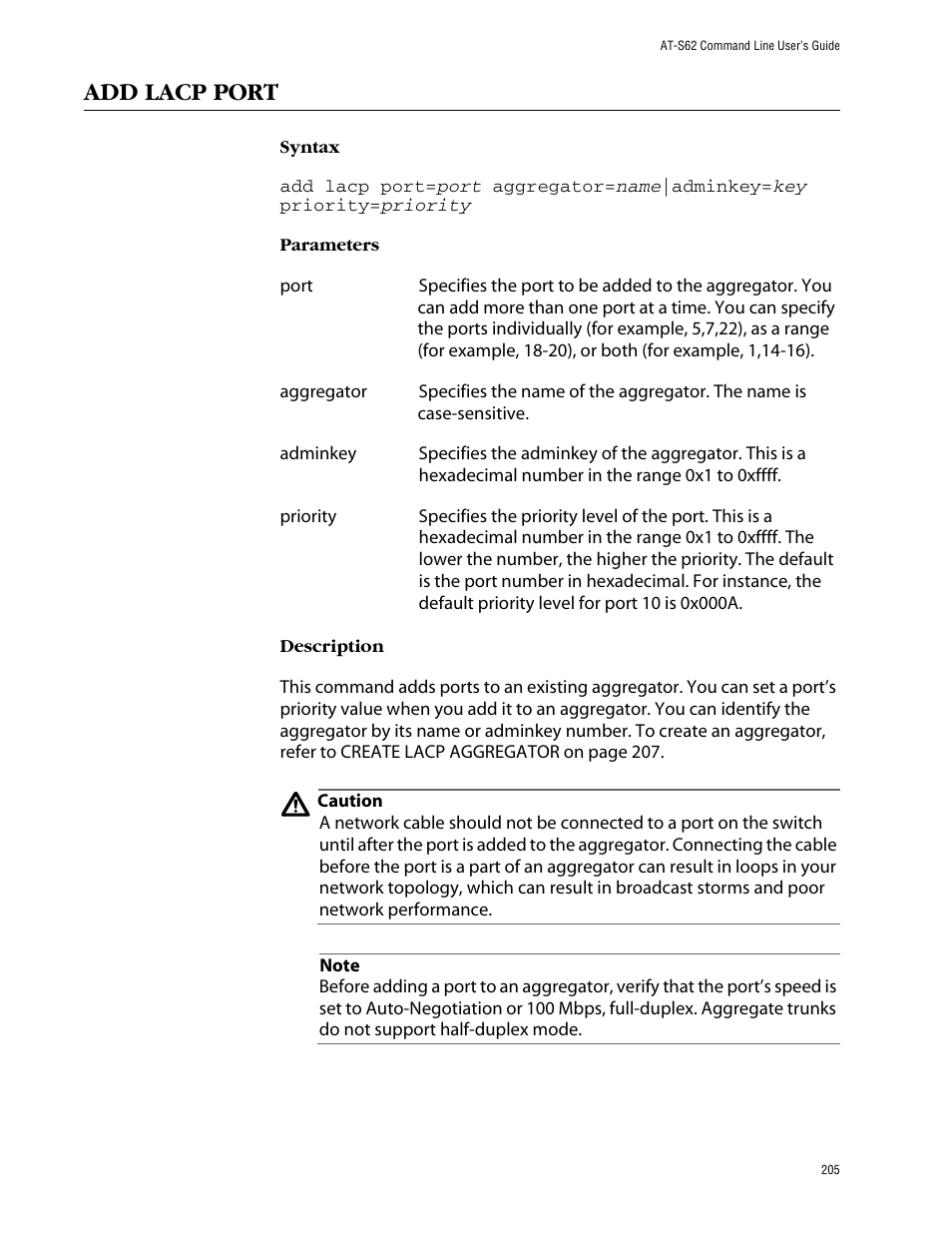 Add lacp port | Allied Telesis AT-S62 User Manual | Page 205 / 573