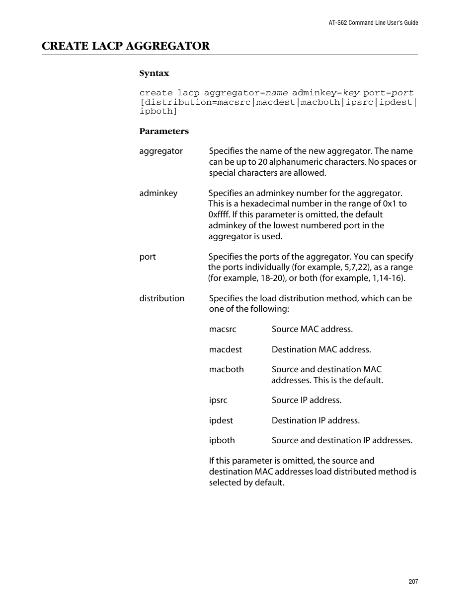 Create lacp aggregator | Allied Telesis AT-S62 User Manual | Page 207 / 573