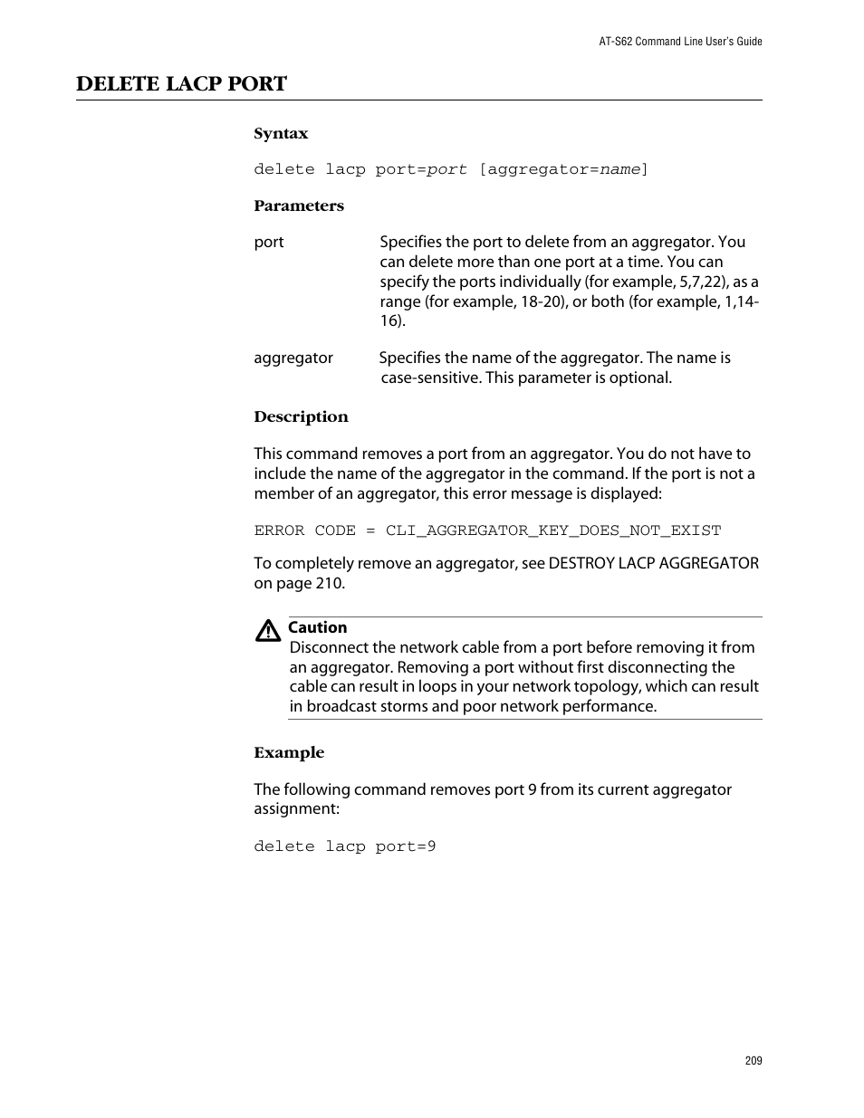 Delete lacp port | Allied Telesis AT-S62 User Manual | Page 209 / 573