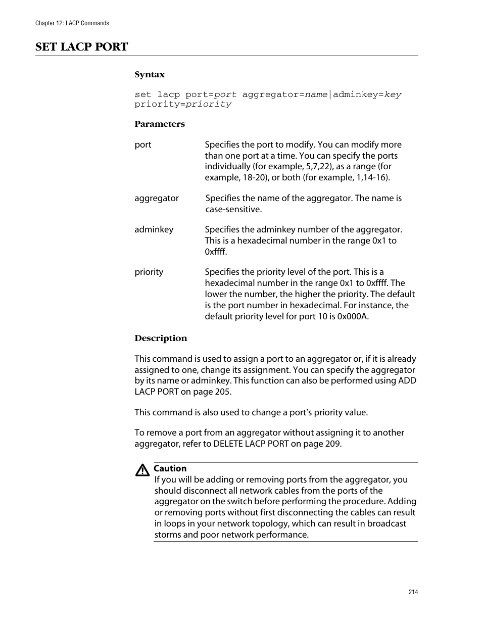 Set lacp port | Allied Telesis AT-S62 User Manual | Page 214 / 573