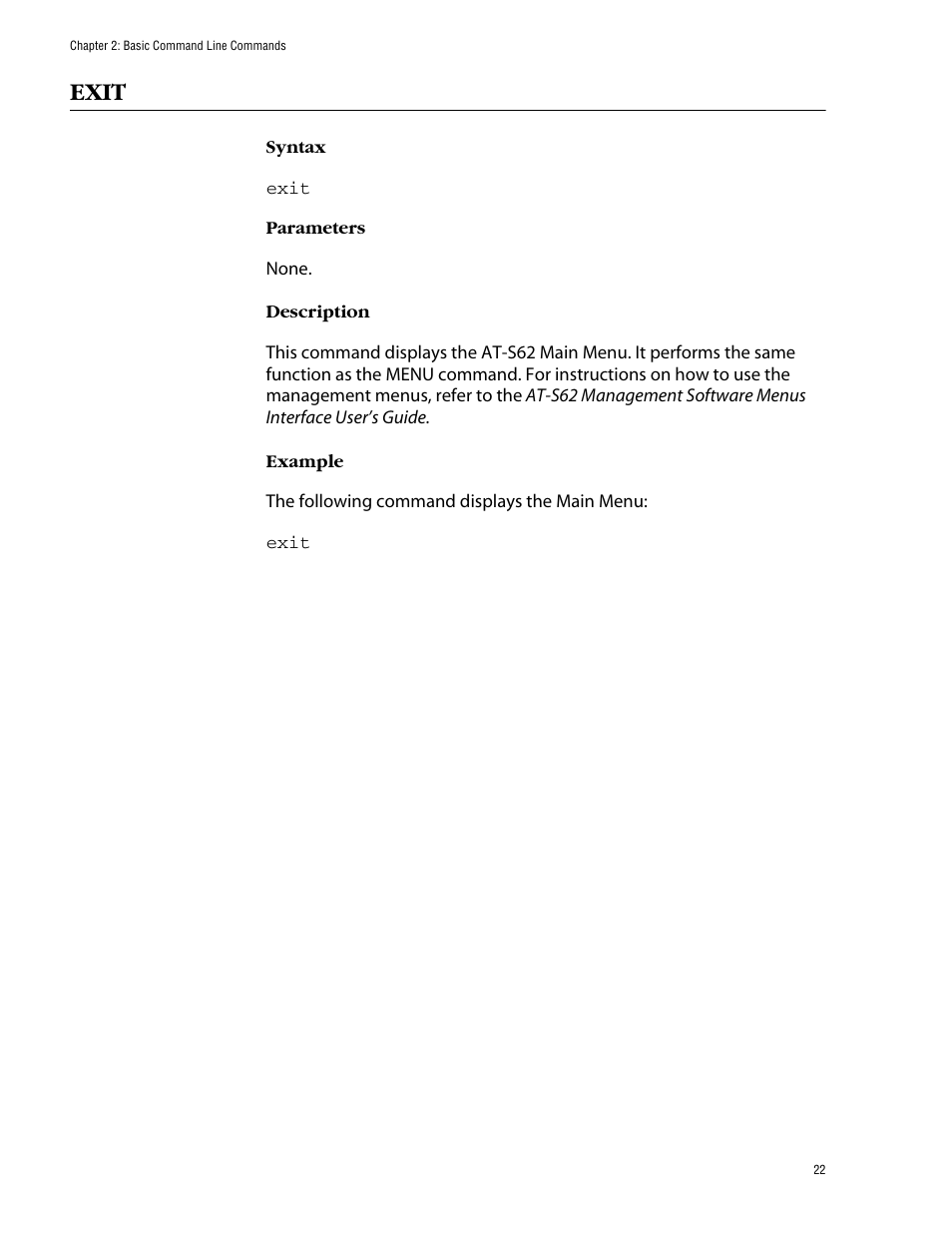 Exit | Allied Telesis AT-S62 User Manual | Page 22 / 573