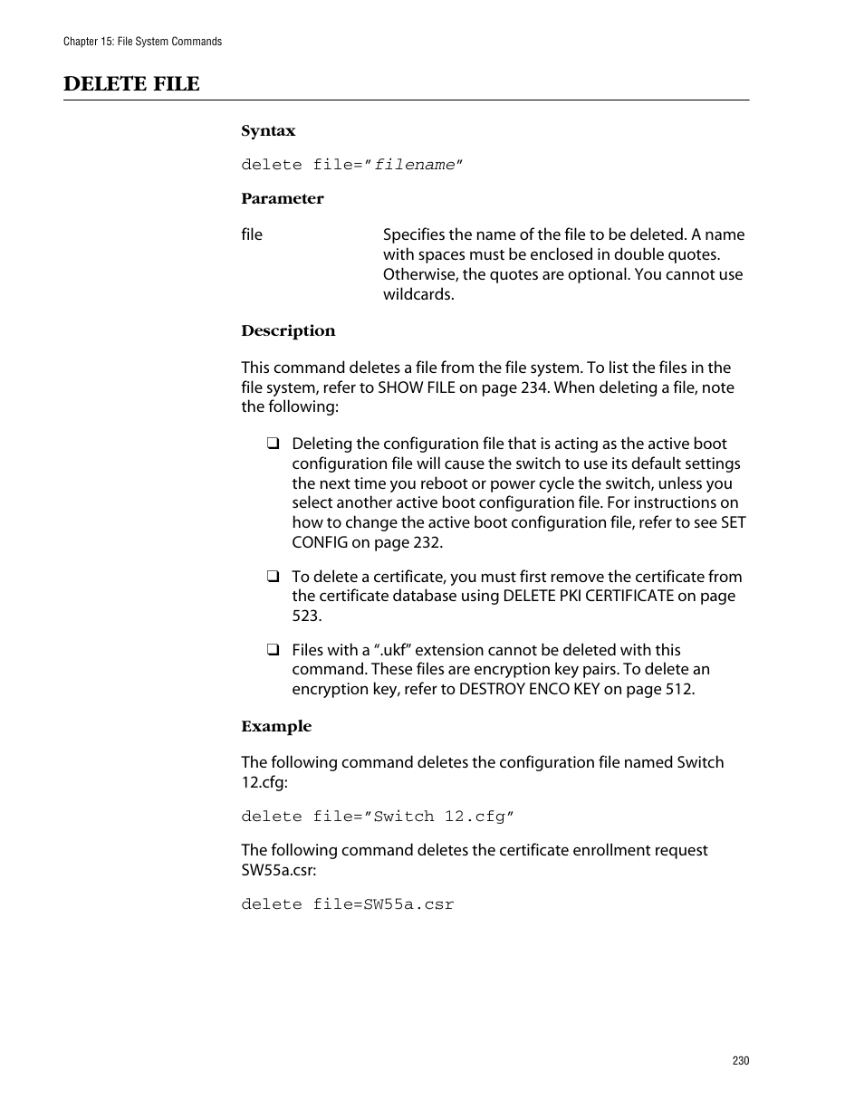 Delete file | Allied Telesis AT-S62 User Manual | Page 230 / 573