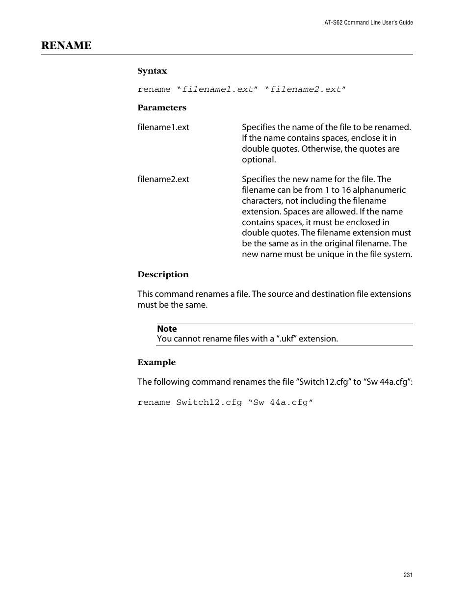 Rename | Allied Telesis AT-S62 User Manual | Page 231 / 573