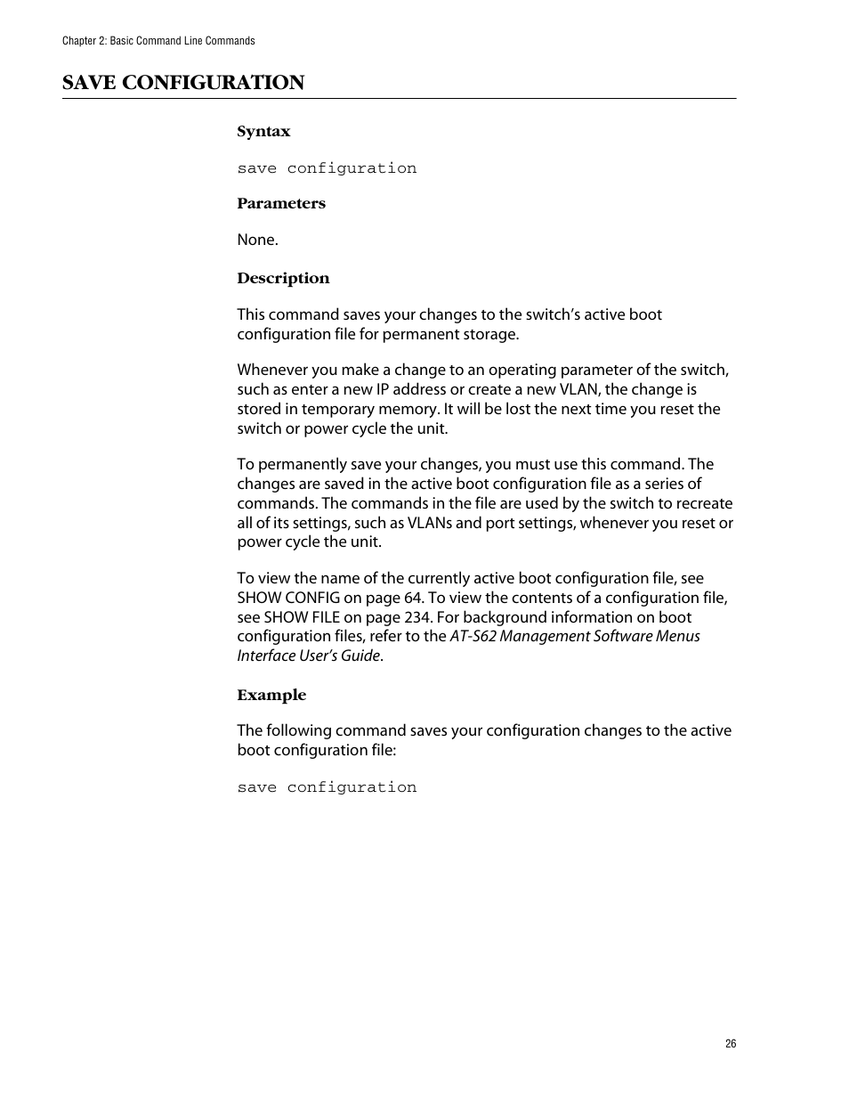 Save configuration | Allied Telesis AT-S62 User Manual | Page 26 / 573