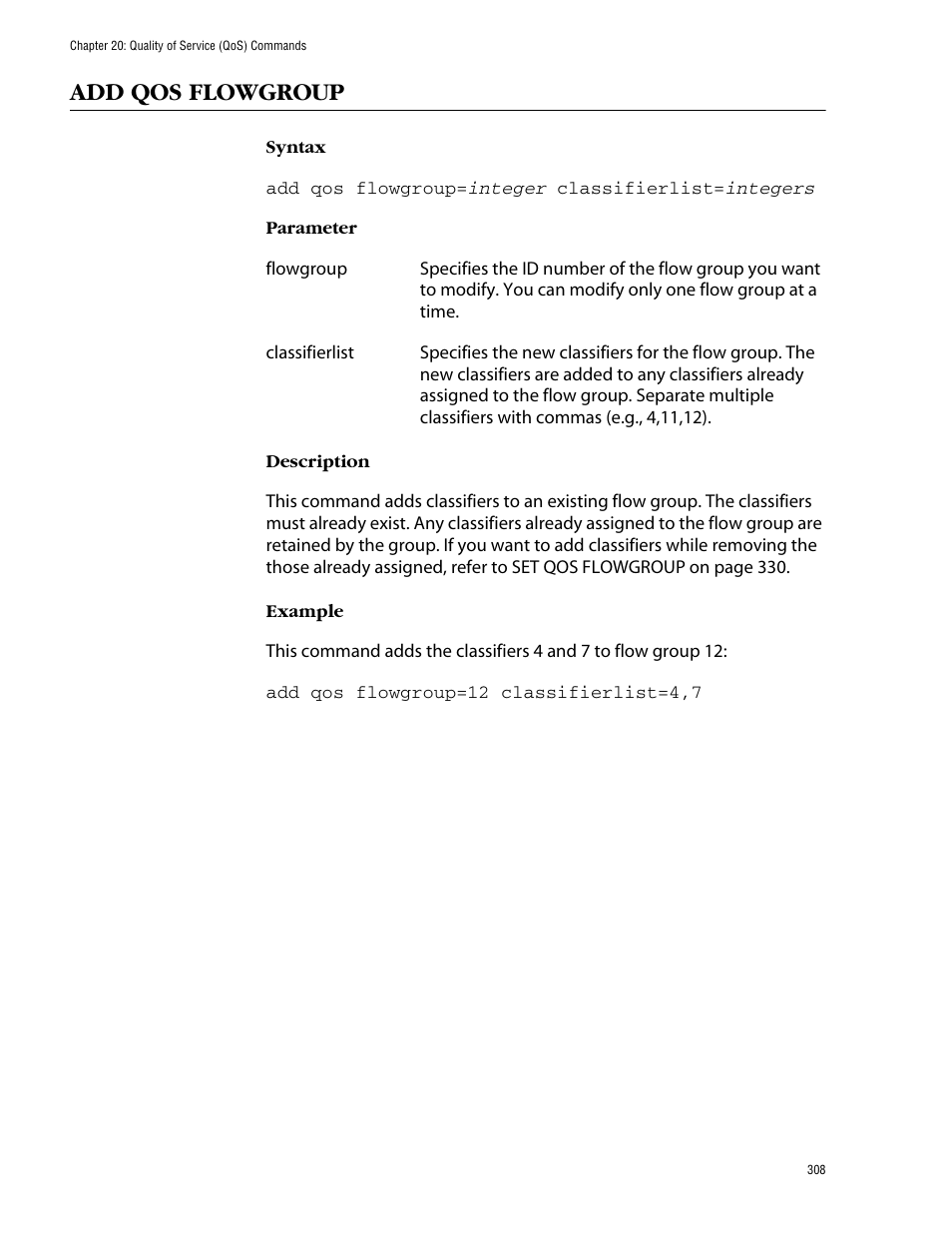Add qos flowgroup | Allied Telesis AT-S62 User Manual | Page 308 / 573