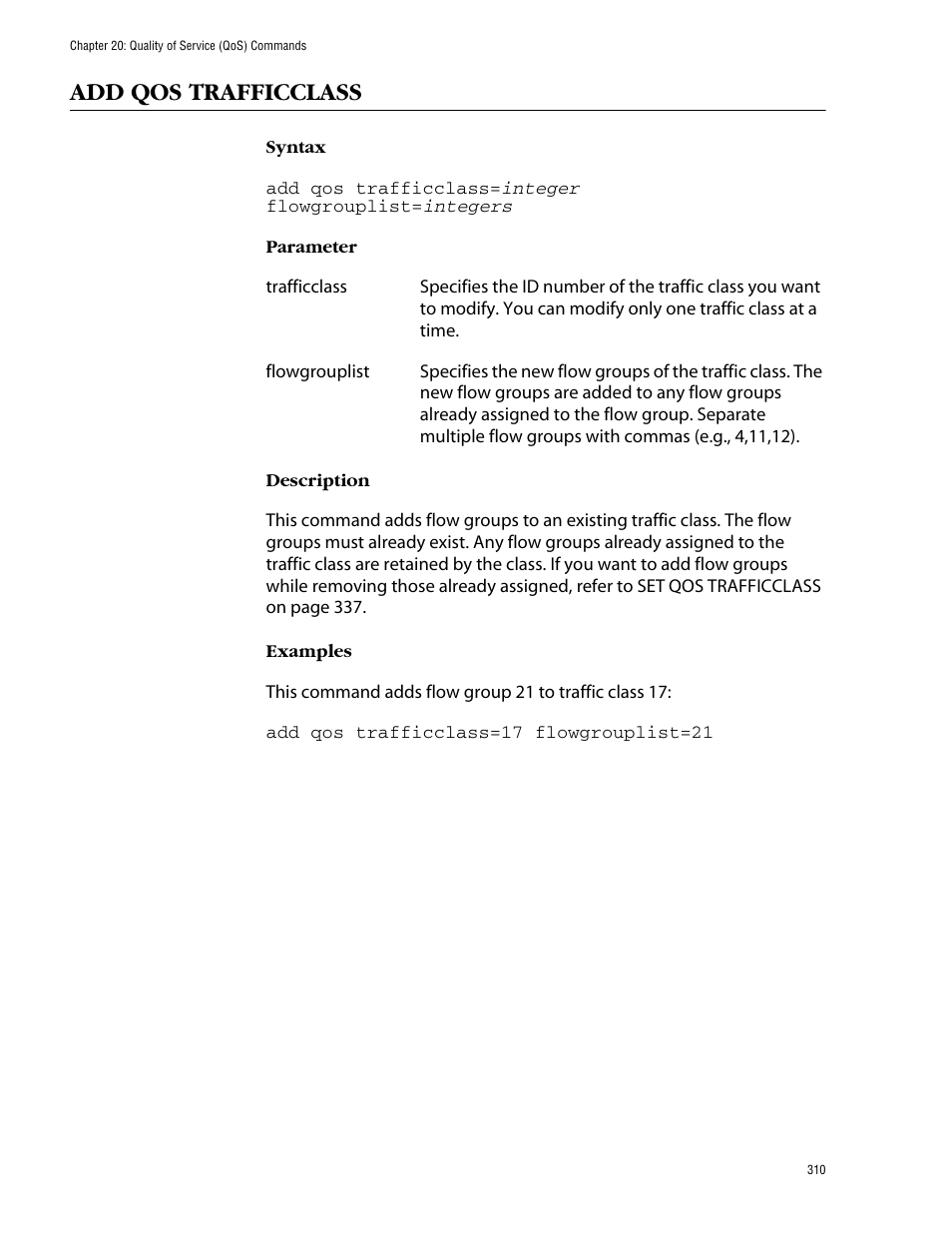 Add qos trafficclass | Allied Telesis AT-S62 User Manual | Page 310 / 573