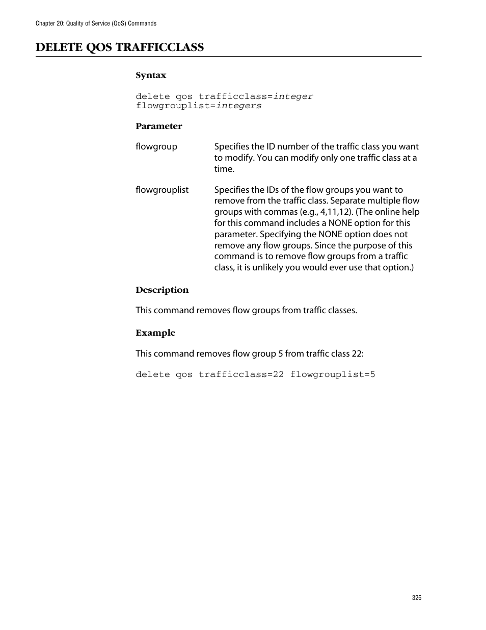 Delete qos trafficclass | Allied Telesis AT-S62 User Manual | Page 326 / 573