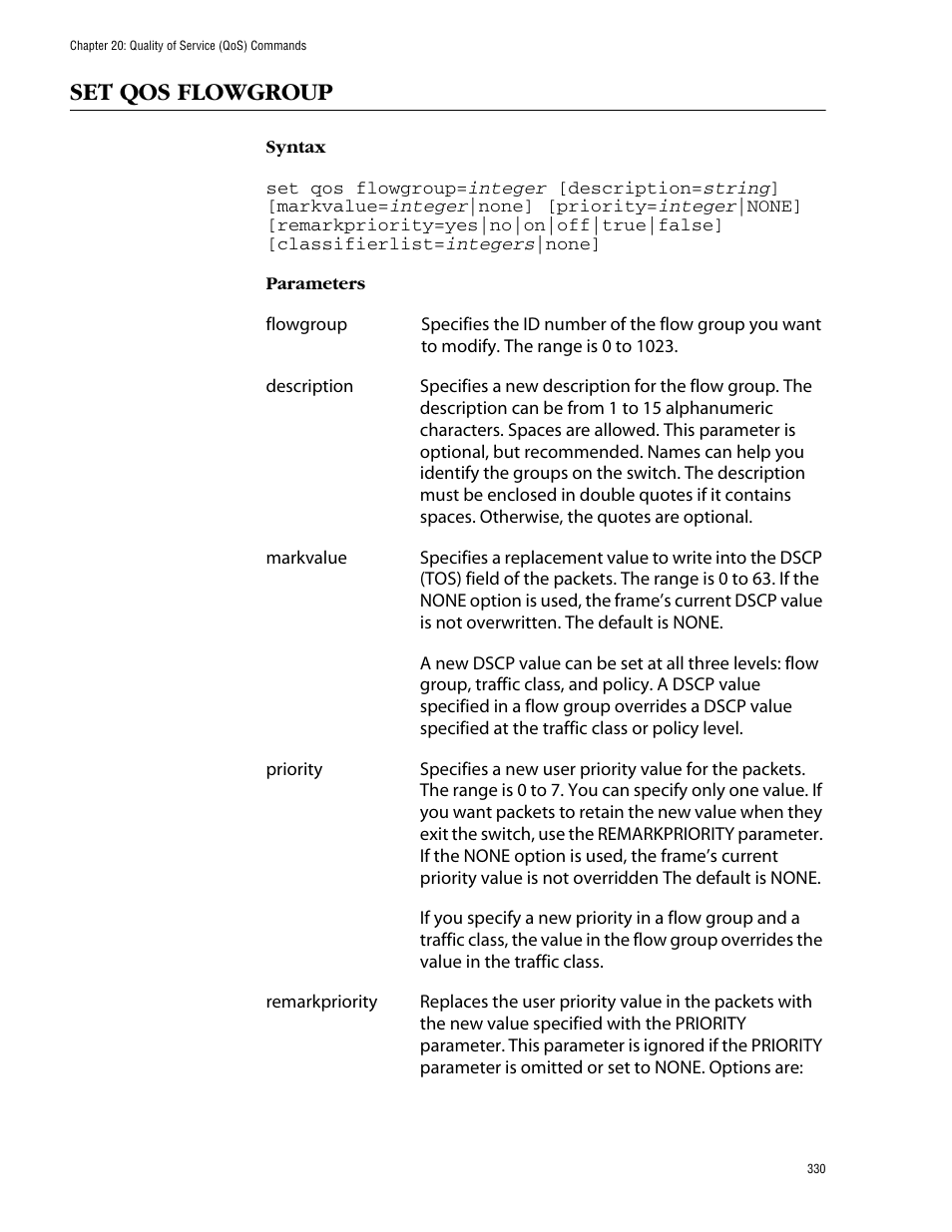 Set qos flowgroup | Allied Telesis AT-S62 User Manual | Page 330 / 573
