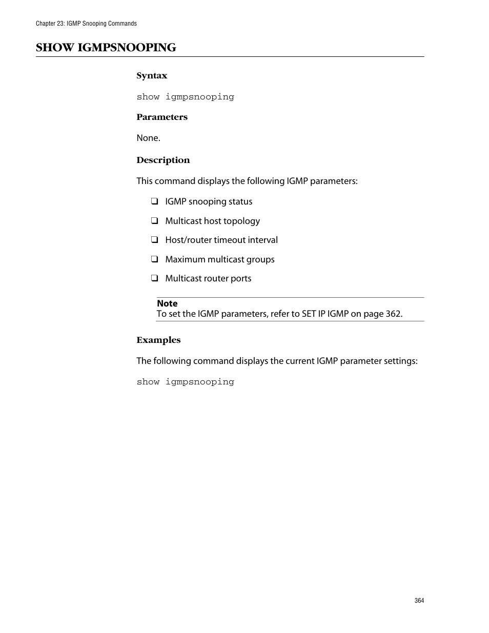 Show igmpsnooping | Allied Telesis AT-S62 User Manual | Page 364 / 573