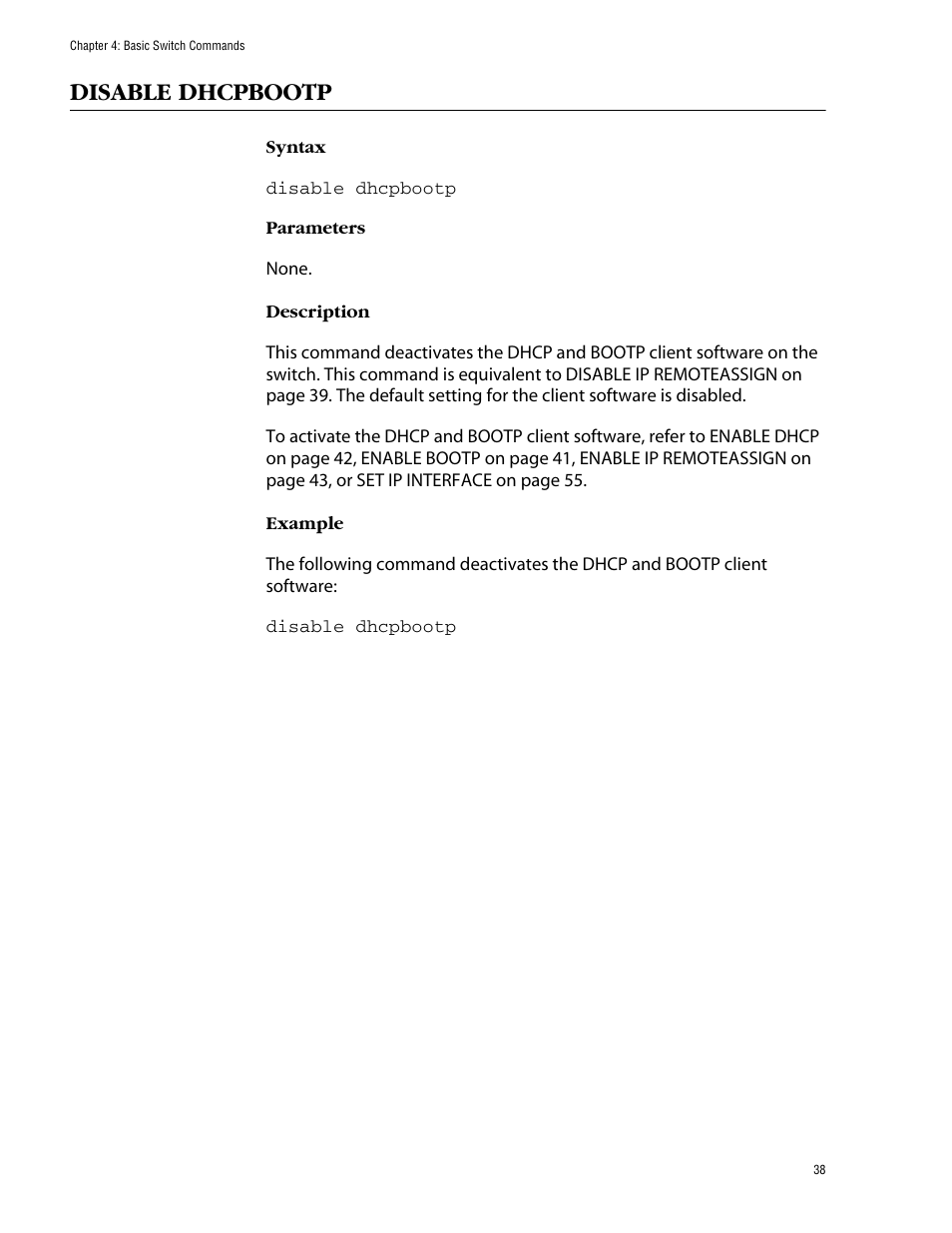 Disable dhcpbootp | Allied Telesis AT-S62 User Manual | Page 38 / 573