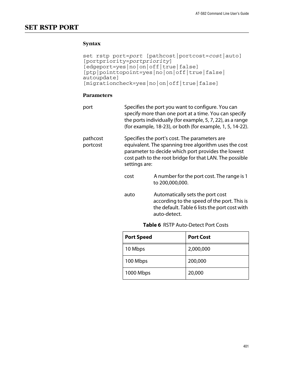 Set rstp port | Allied Telesis AT-S62 User Manual | Page 401 / 573