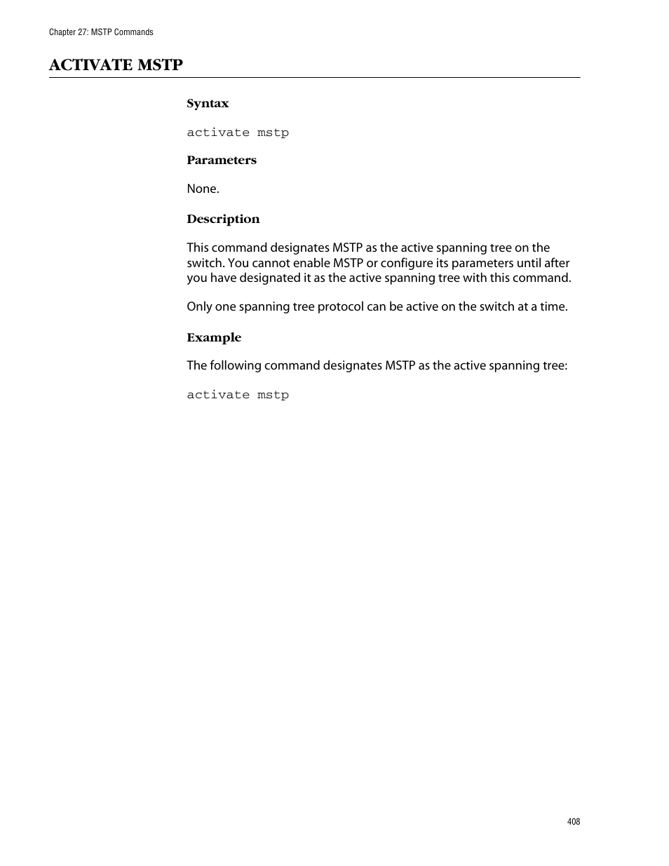 Activate mstp | Allied Telesis AT-S62 User Manual | Page 408 / 573