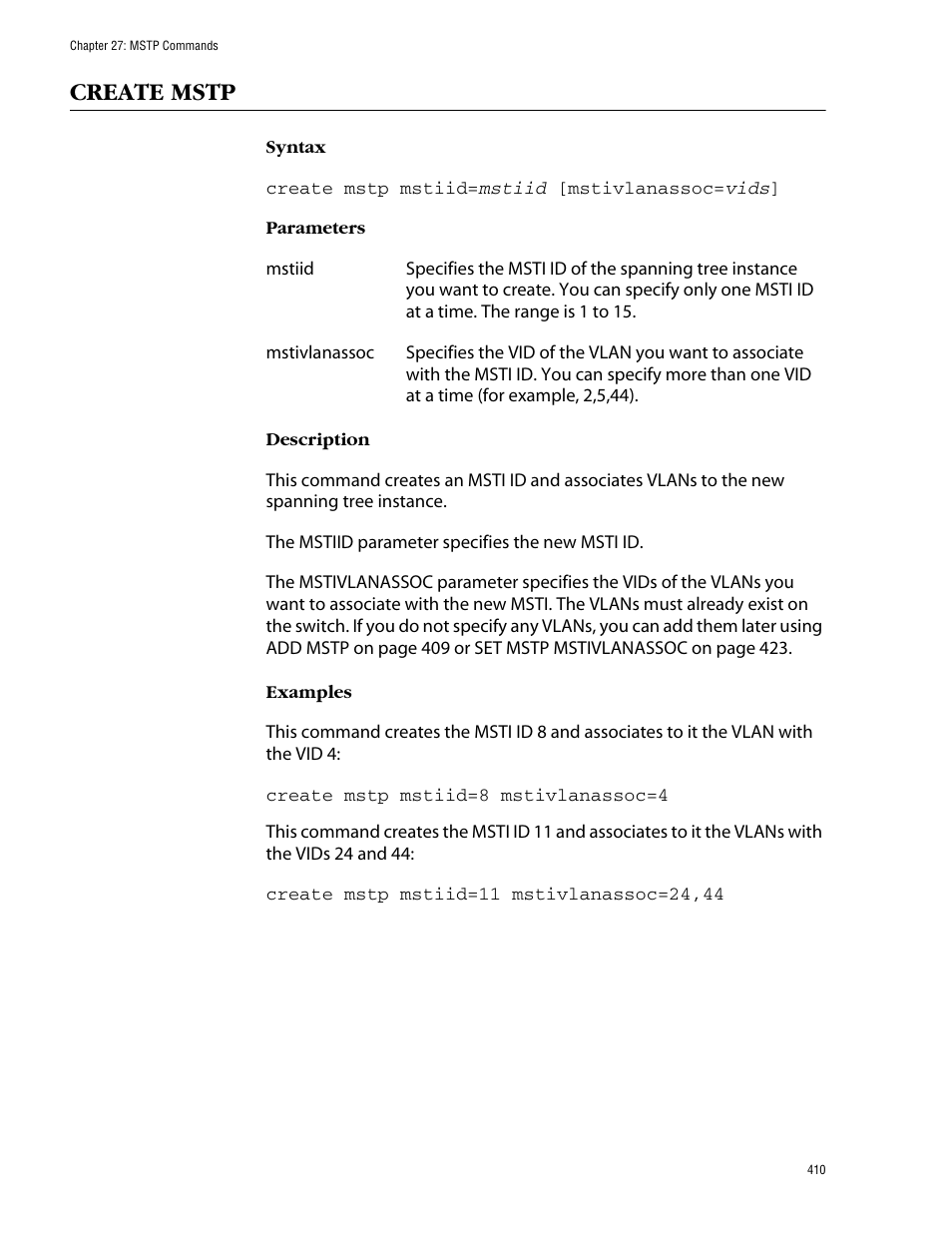 Create mstp | Allied Telesis AT-S62 User Manual | Page 410 / 573