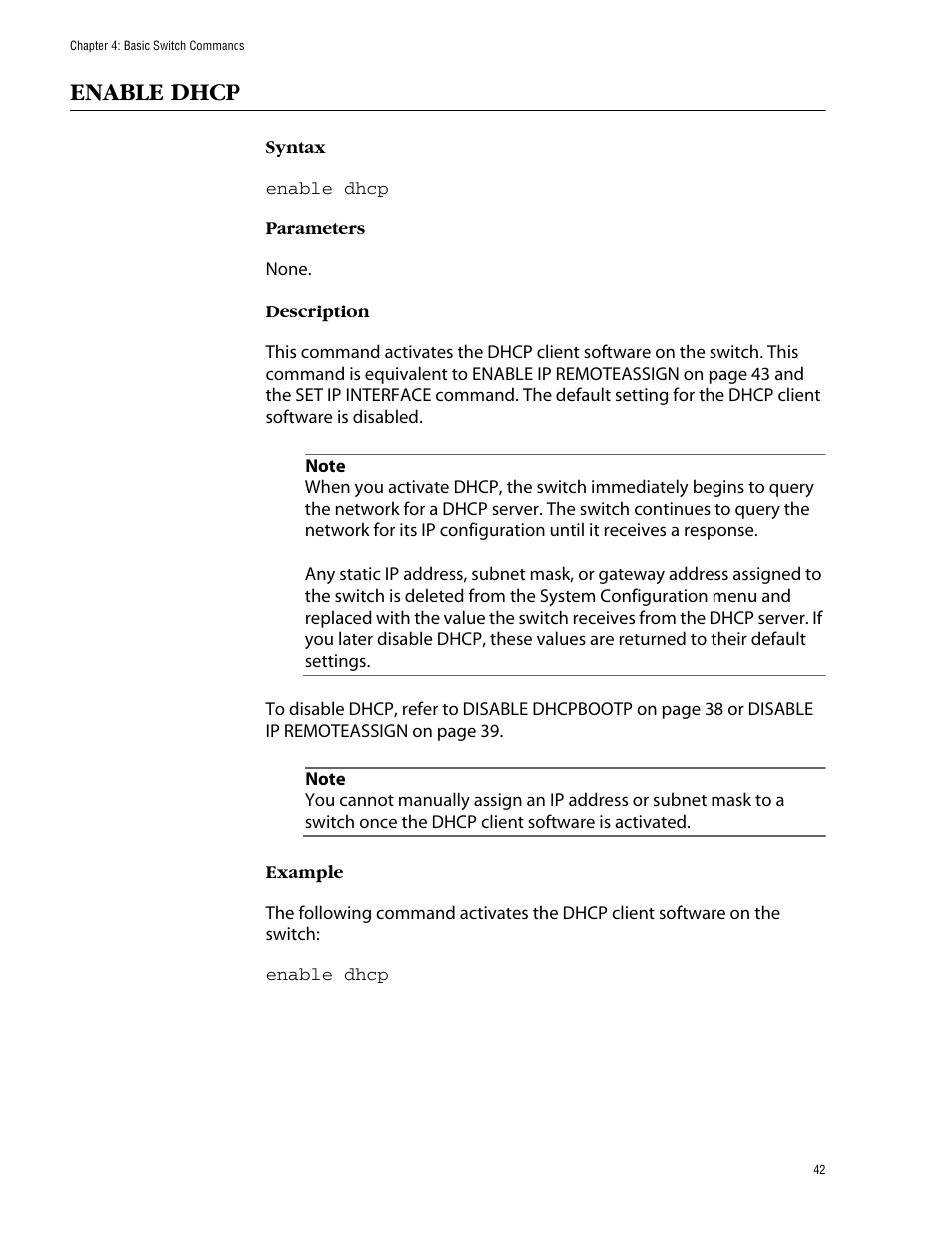 Enable dhcp | Allied Telesis AT-S62 User Manual | Page 42 / 573