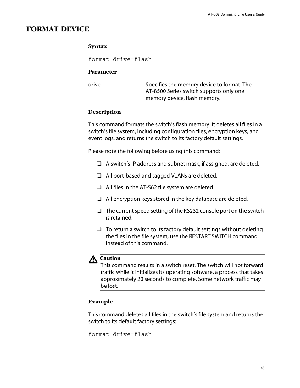 Format device | Allied Telesis AT-S62 User Manual | Page 45 / 573