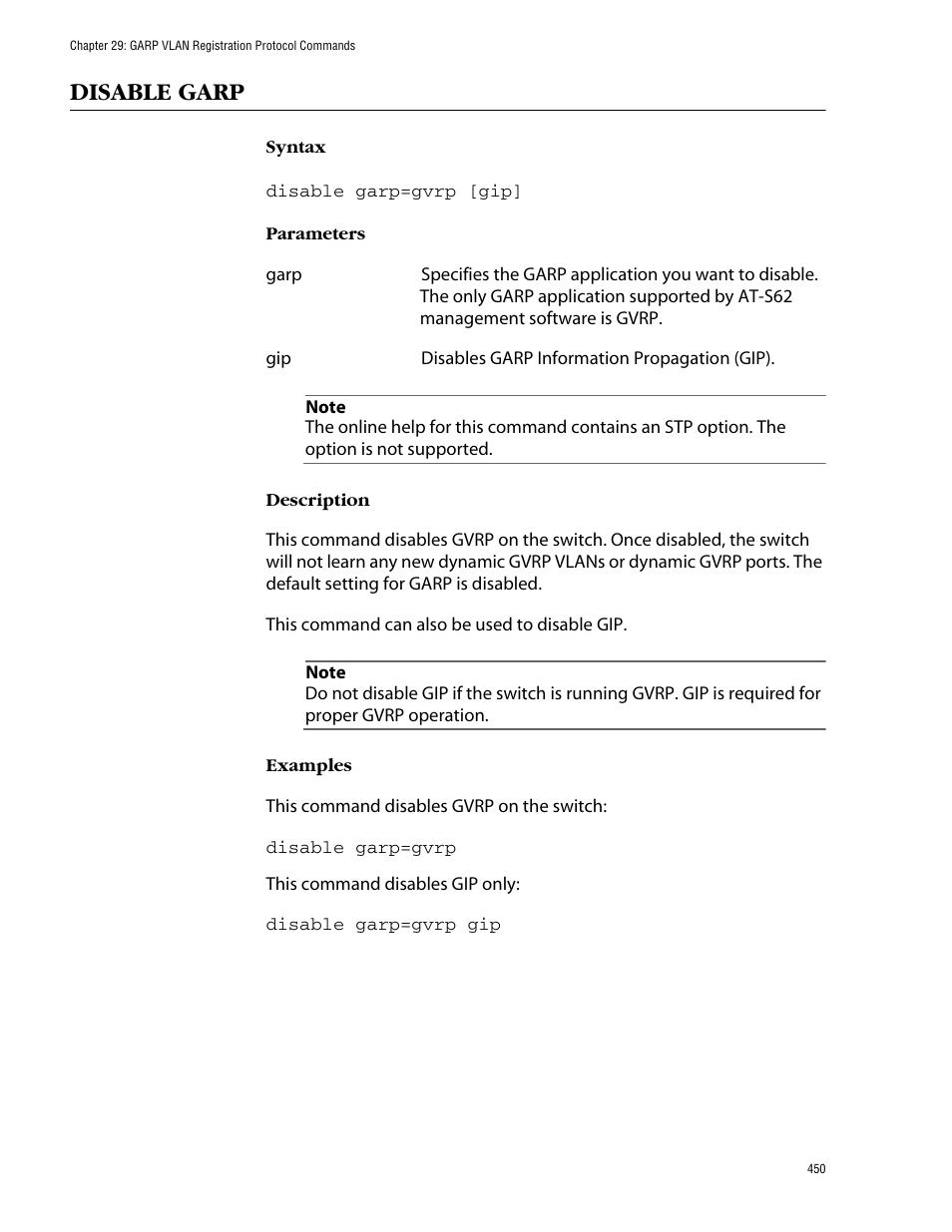 Disable garp | Allied Telesis AT-S62 User Manual | Page 450 / 573