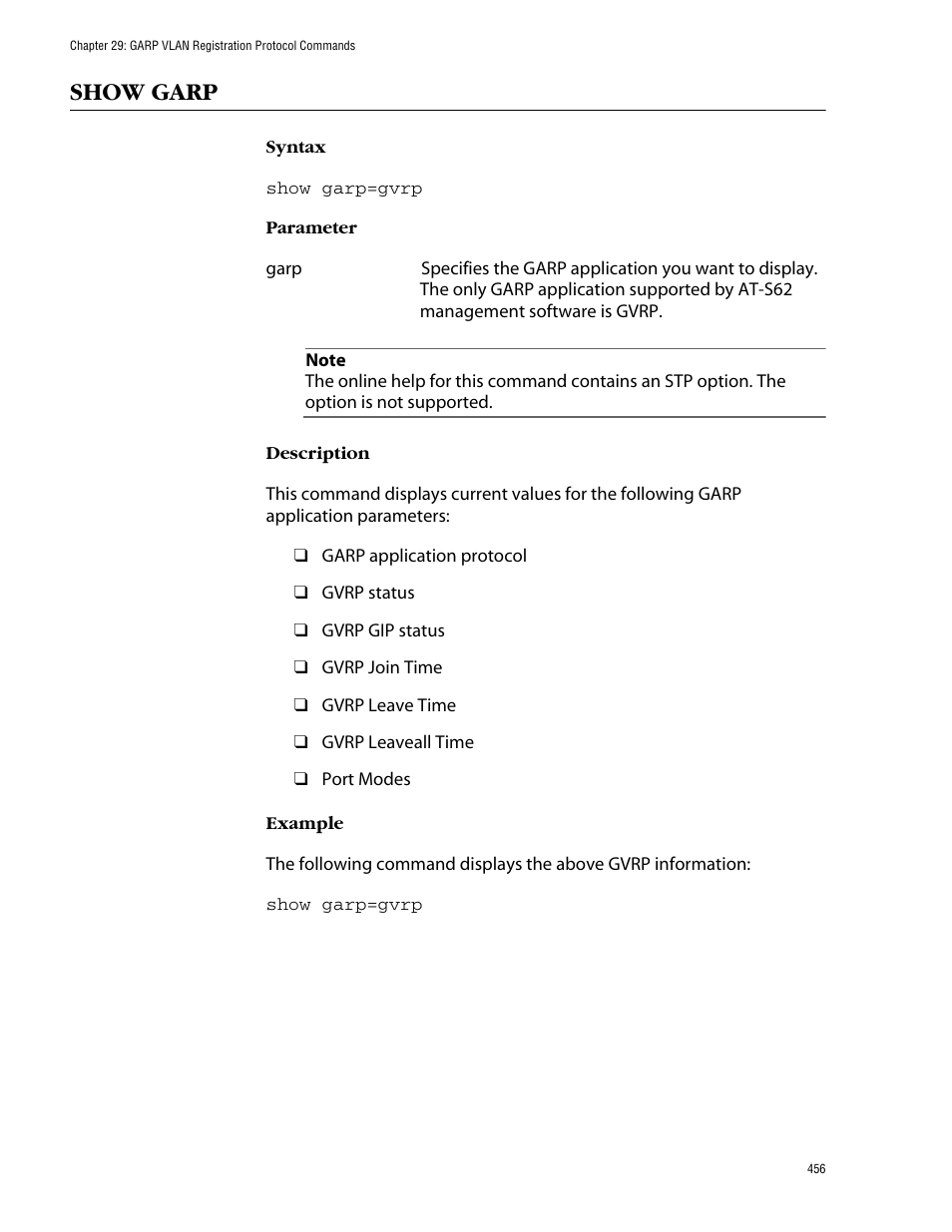 Show garp | Allied Telesis AT-S62 User Manual | Page 456 / 573