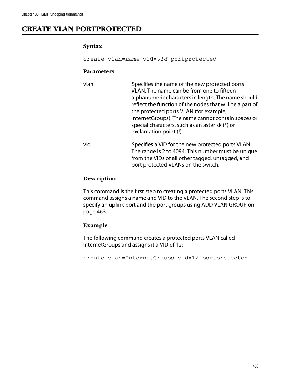 Create vlan portprotected | Allied Telesis AT-S62 User Manual | Page 466 / 573