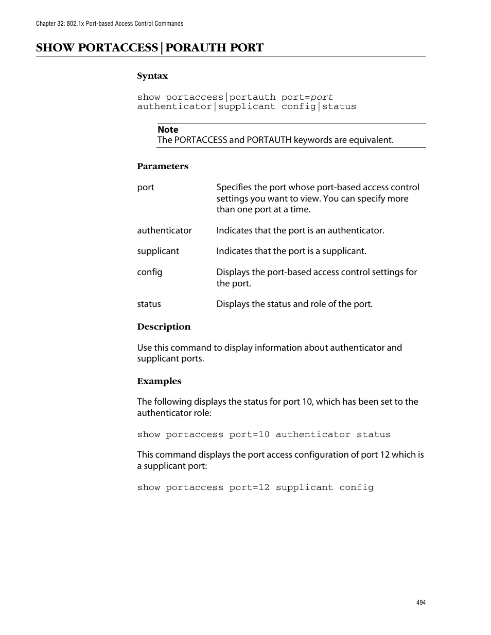 Show portaccess|porauth port | Allied Telesis AT-S62 User Manual | Page 494 / 573