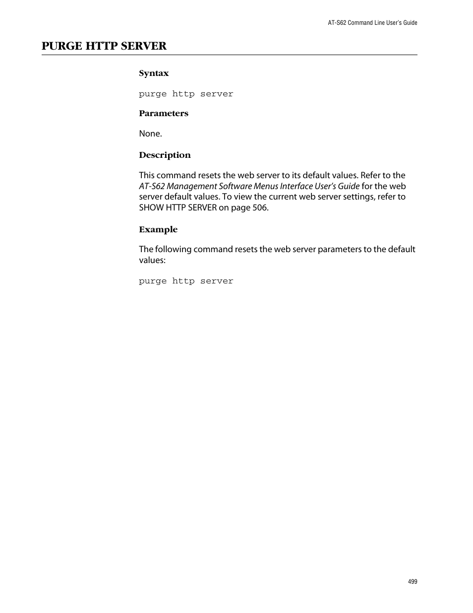 Purge http server | Allied Telesis AT-S62 User Manual | Page 499 / 573