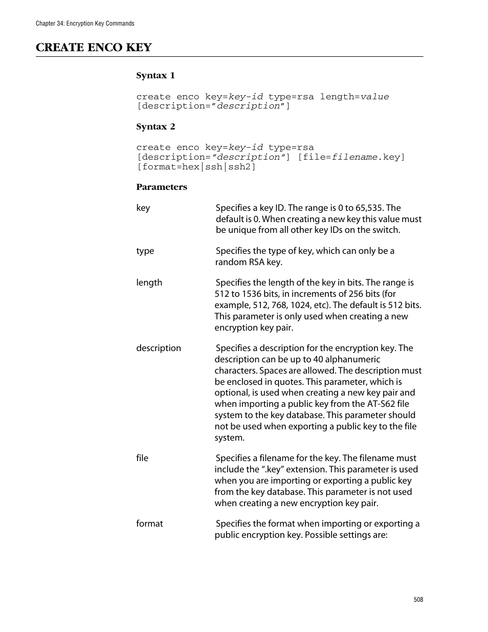 Create enco key | Allied Telesis AT-S62 User Manual | Page 508 / 573