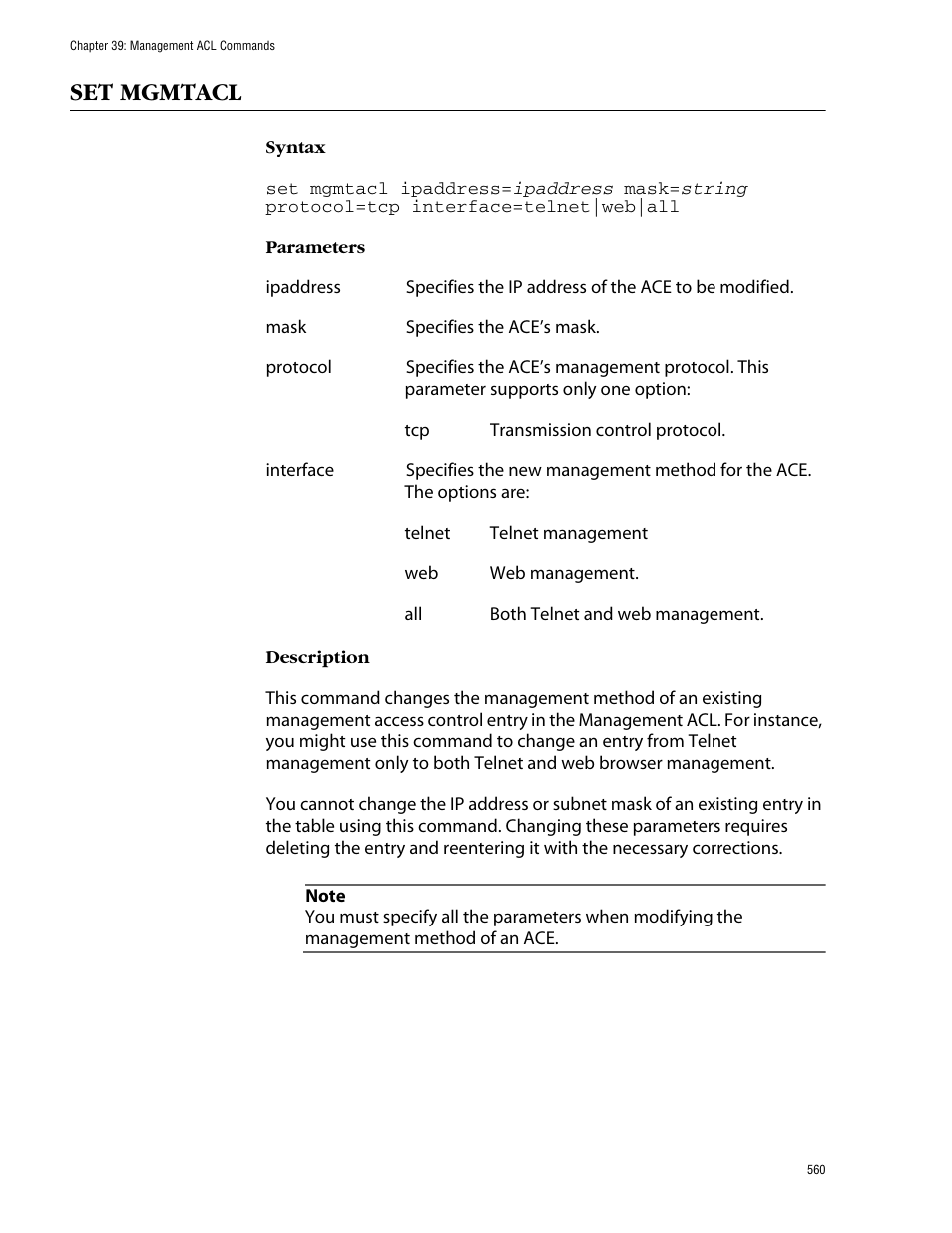 Set mgmtacl | Allied Telesis AT-S62 User Manual | Page 560 / 573