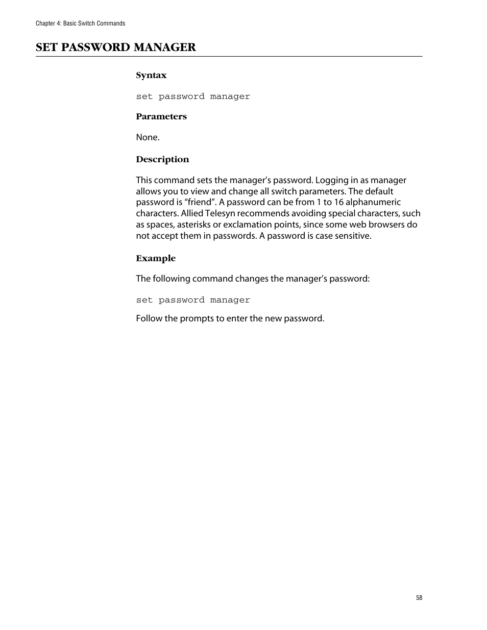 Set password manager | Allied Telesis AT-S62 User Manual | Page 58 / 573