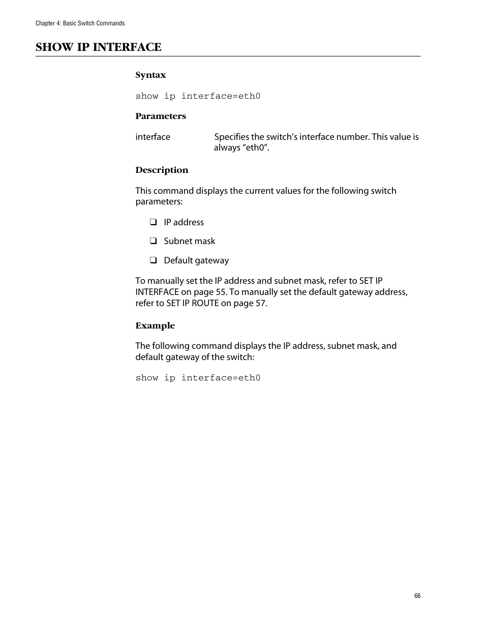 Show ip interface | Allied Telesis AT-S62 User Manual | Page 66 / 573