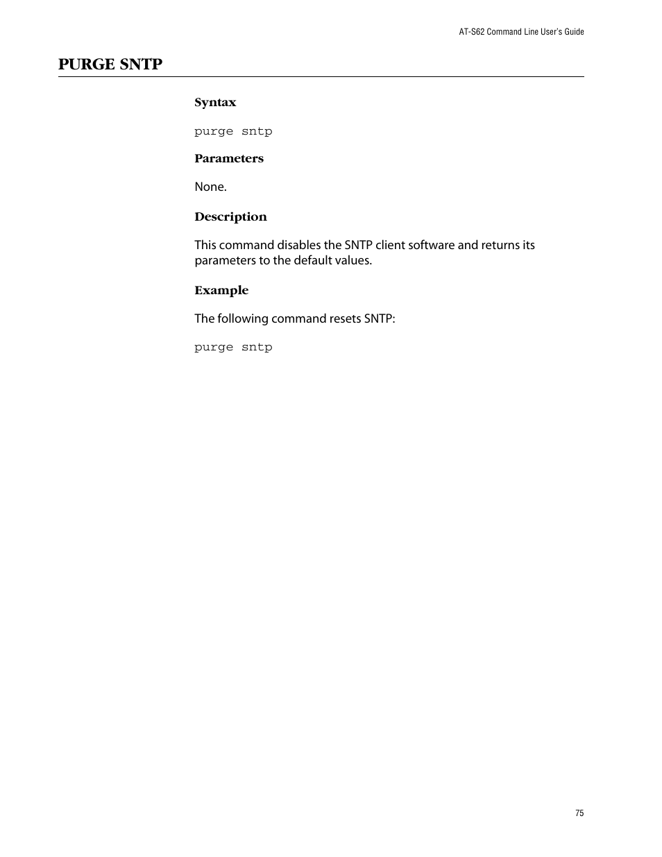 Purge sntp | Allied Telesis AT-S62 User Manual | Page 75 / 573