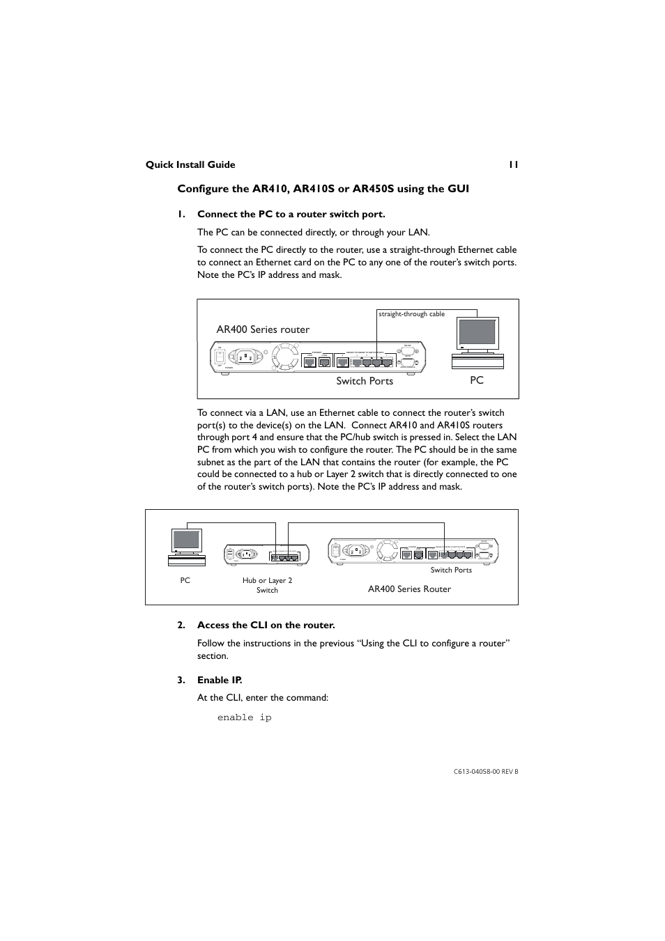 Pc ar400 series router switch ports, Quick install guide 11 | Allied Telesis AR400 Series Router User Manual | Page 11 / 40