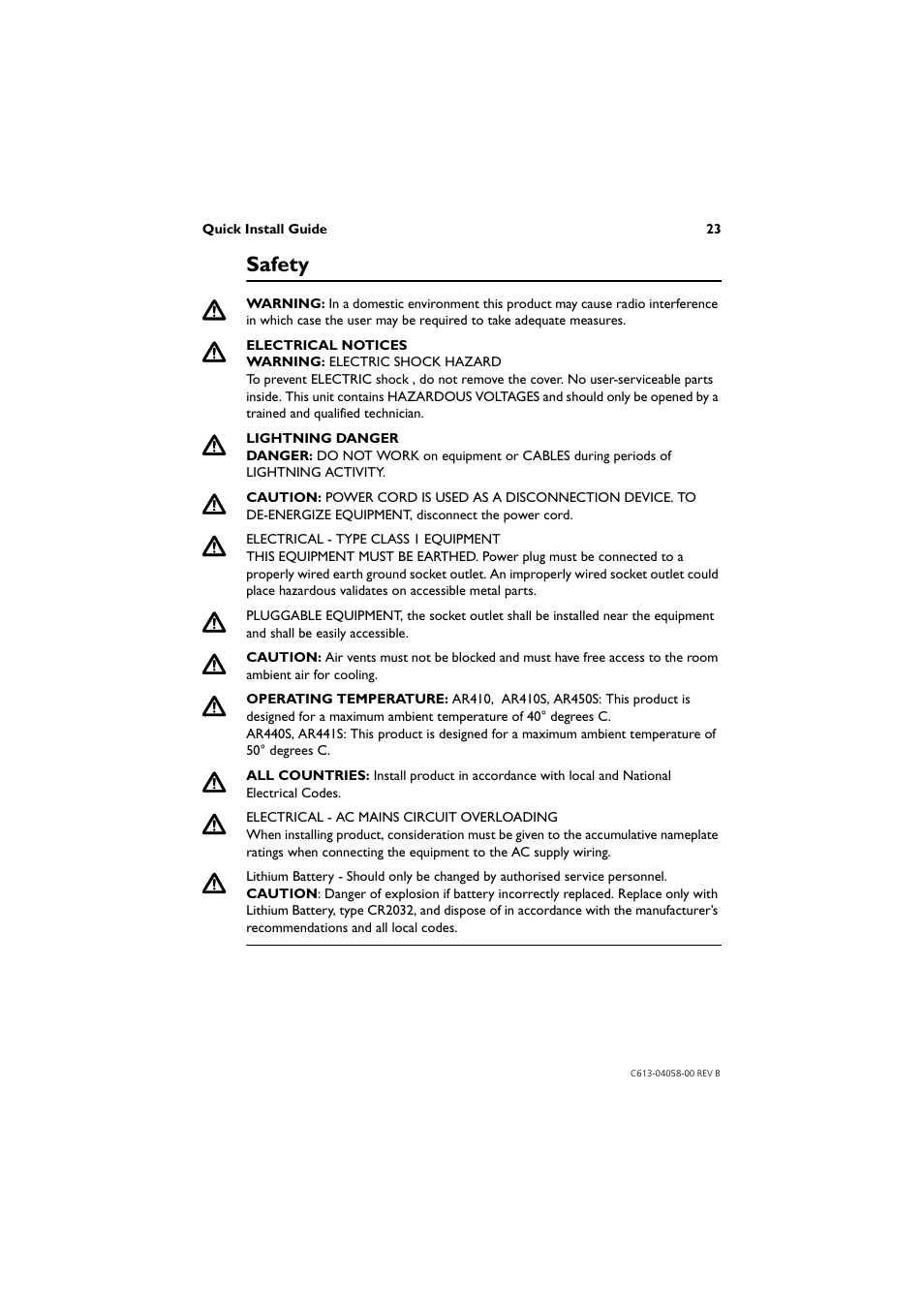Safety, Ecautions | Allied Telesis AR400 Series Router User Manual | Page 23 / 40