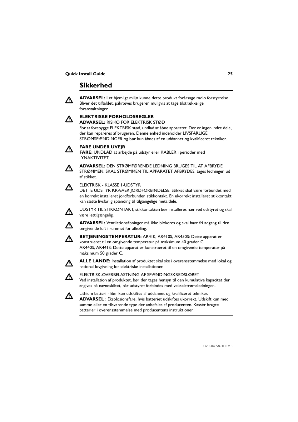 Sikkerhed, Rslerne | Allied Telesis AR400 Series Router User Manual | Page 25 / 40