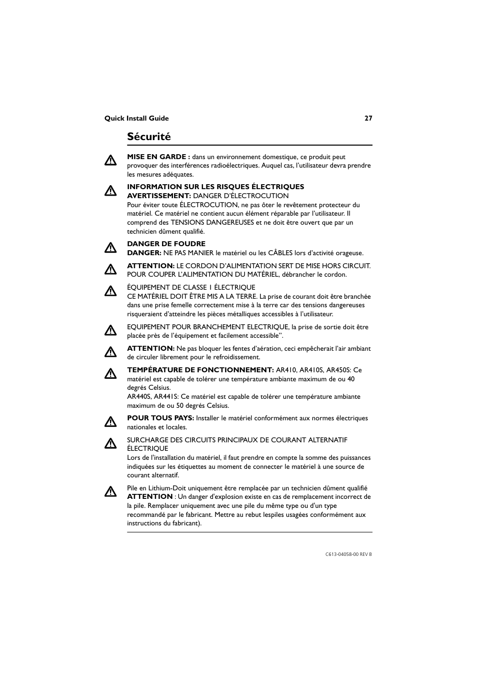 Sécurité, Curité | Allied Telesis AR400 Series Router User Manual | Page 27 / 40