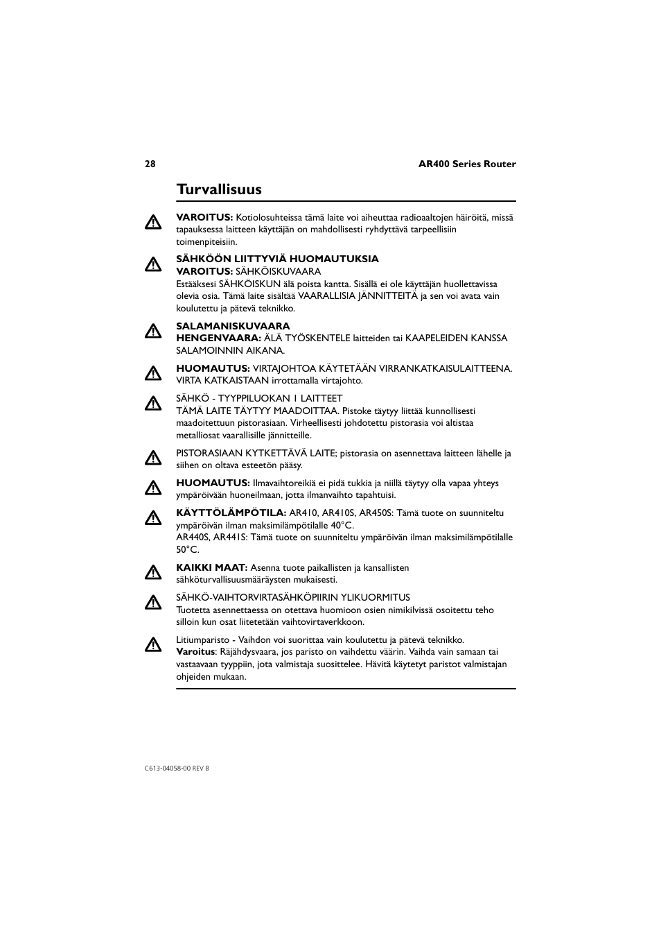 Turvallisuus | Allied Telesis AR400 Series Router User Manual | Page 28 / 40