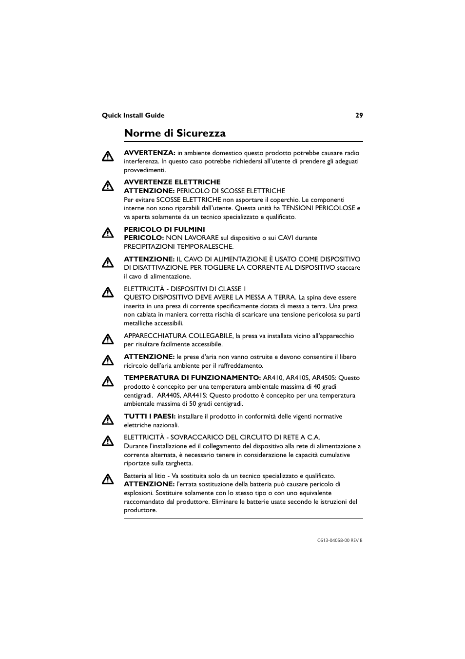 Norme di sicurezza | Allied Telesis AR400 Series Router User Manual | Page 29 / 40