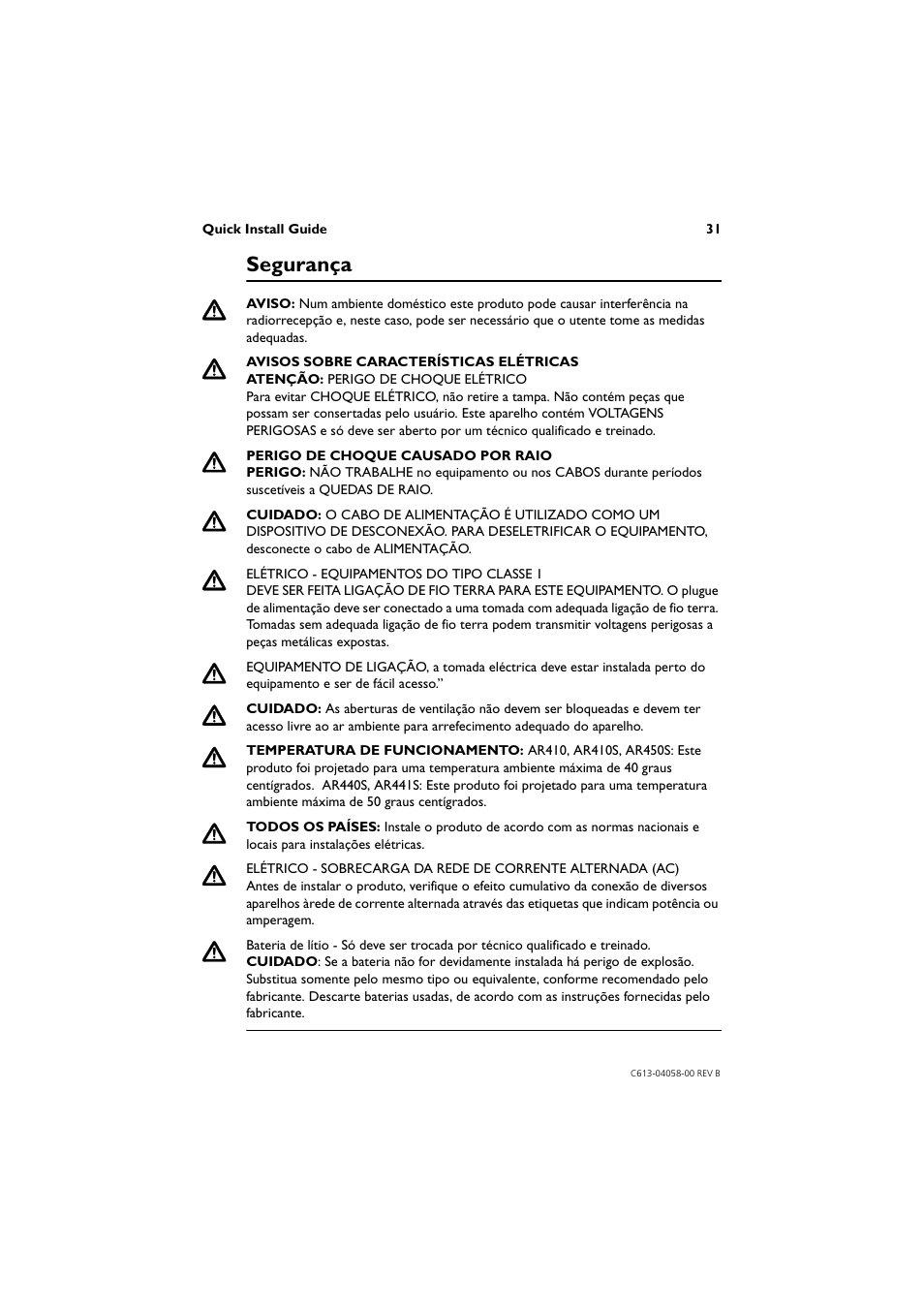 Segurança, Gurança | Allied Telesis AR400 Series Router User Manual | Page 31 / 40