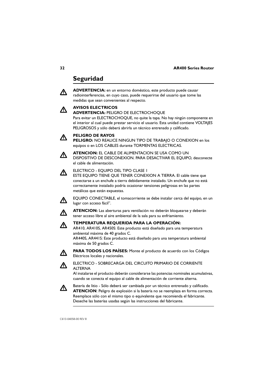Seguridad | Allied Telesis AR400 Series Router User Manual | Page 32 / 40