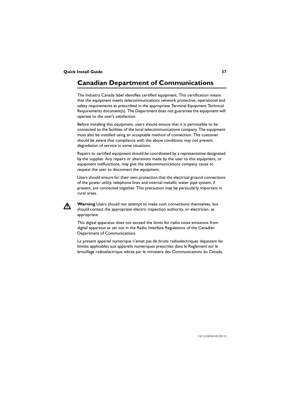 Canadian department of communications | Allied Telesis AR400 Series Router User Manual | Page 37 / 40
