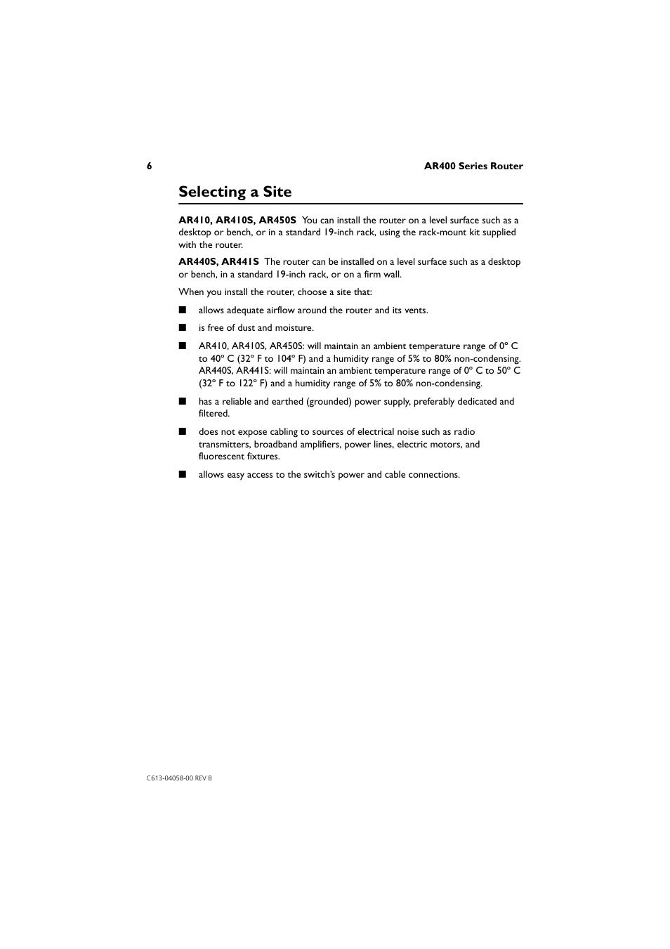 Selecting a site | Allied Telesis AR400 Series Router User Manual | Page 6 / 40