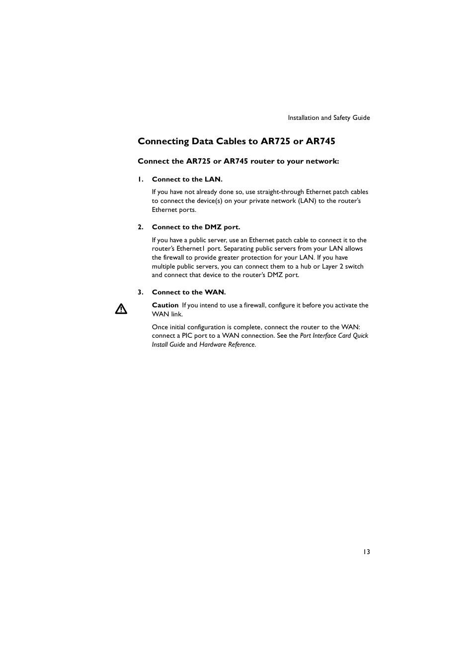 Connecting data cables to ar725 or ar745 | Allied Telesis AR700 Series Router User Manual | Page 13 / 52