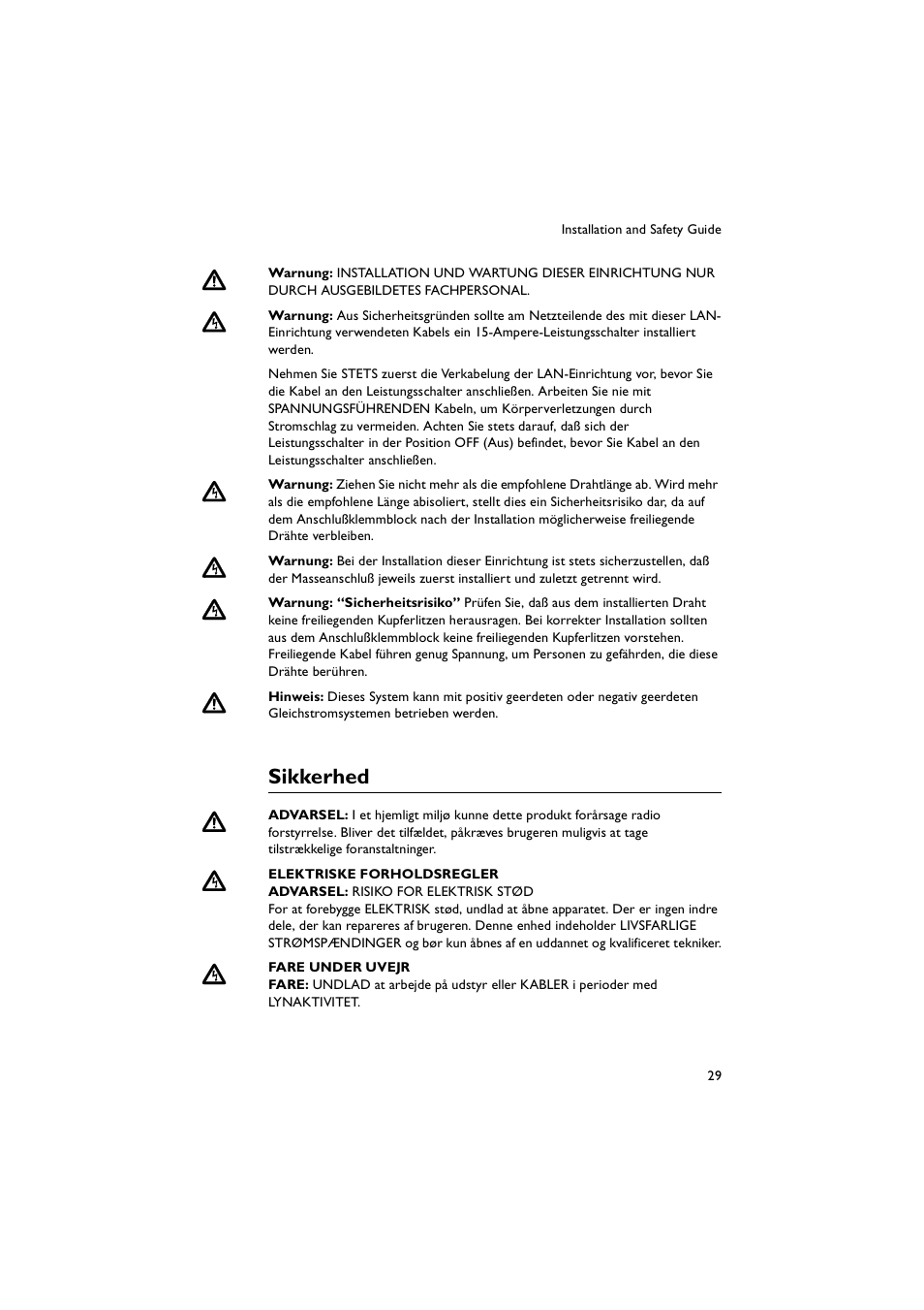 Sikkerhed | Allied Telesis AR700 Series Router User Manual | Page 29 / 52