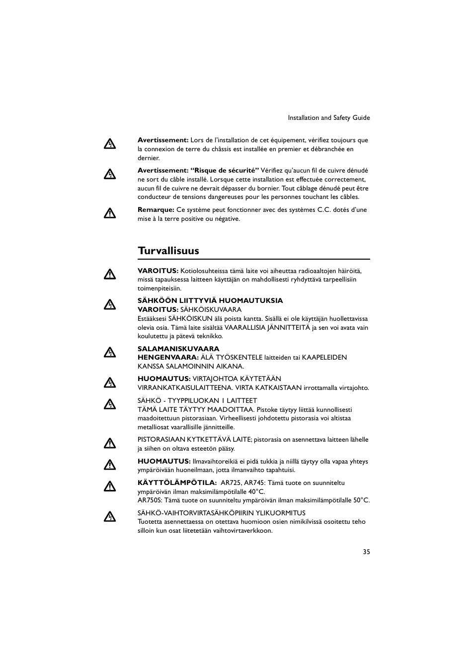 Turvallisuus | Allied Telesis AR700 Series Router User Manual | Page 35 / 52