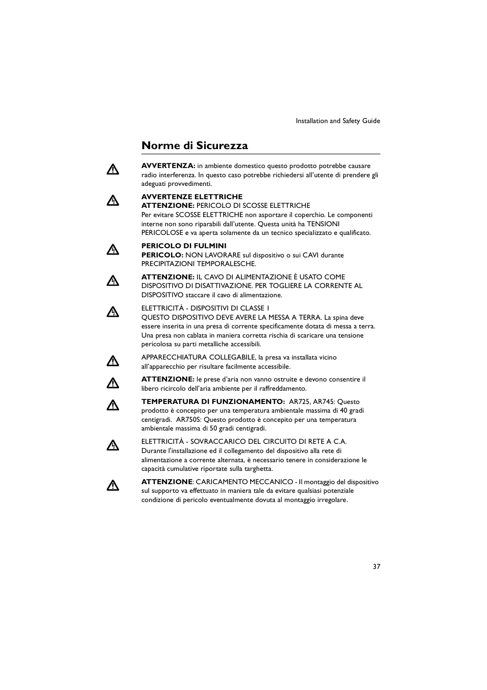 Norme di sicurezza | Allied Telesis AR700 Series Router User Manual | Page 37 / 52