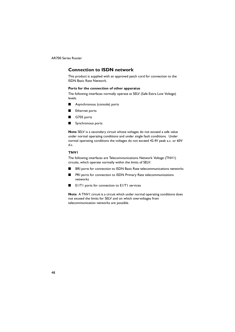 Connection to isdn network | Allied Telesis AR700 Series Router User Manual | Page 48 / 52