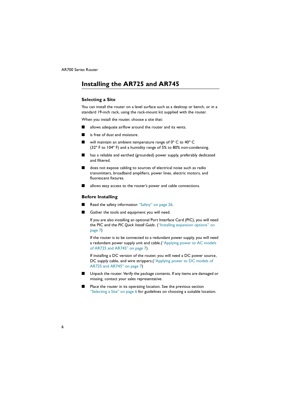 Installing the ar725 and ar745 | Allied Telesis AR700 Series Router User Manual | Page 6 / 52