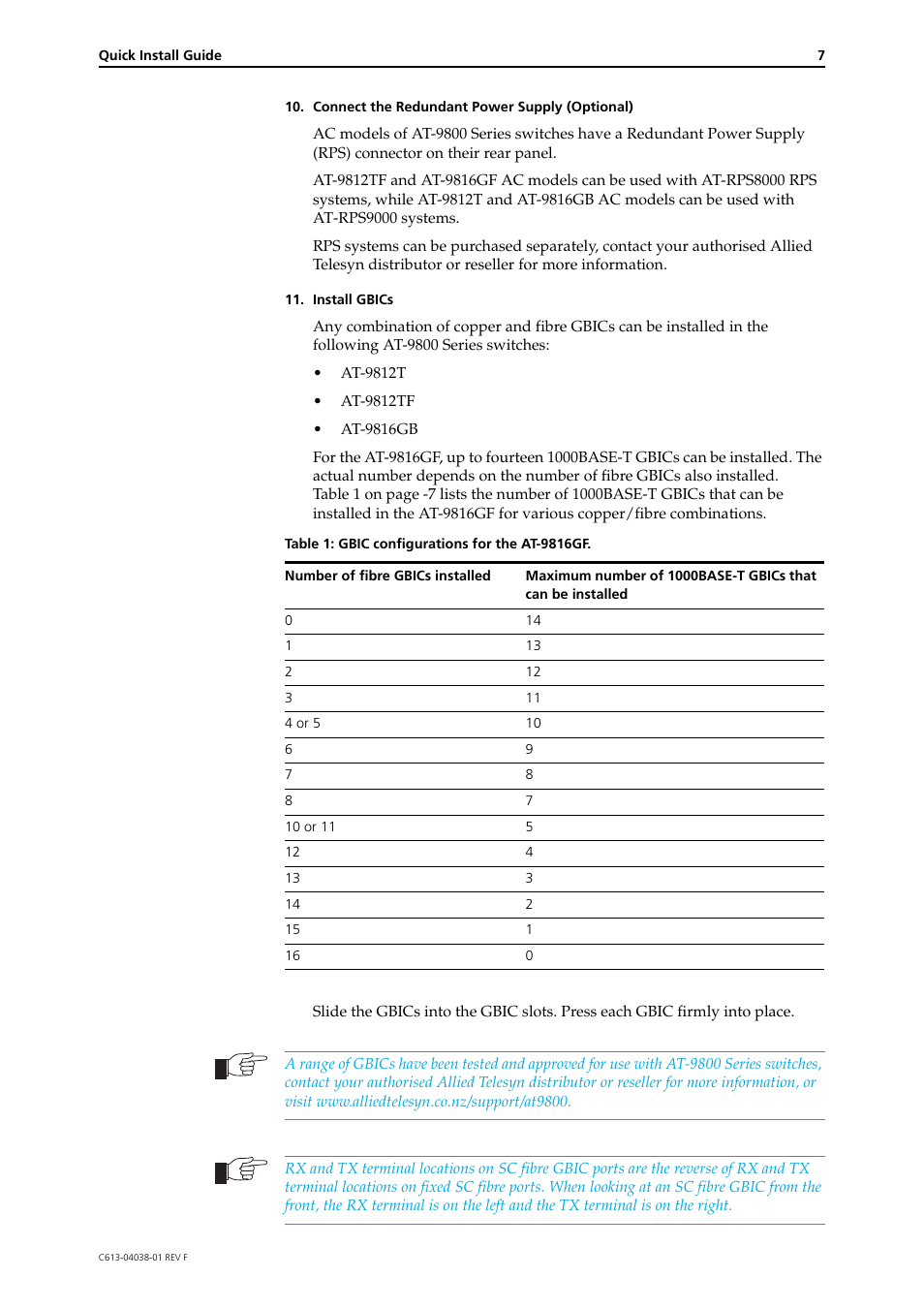 Allied Telesis AT-9800 Series Switch User Manual | Page 7 / 12