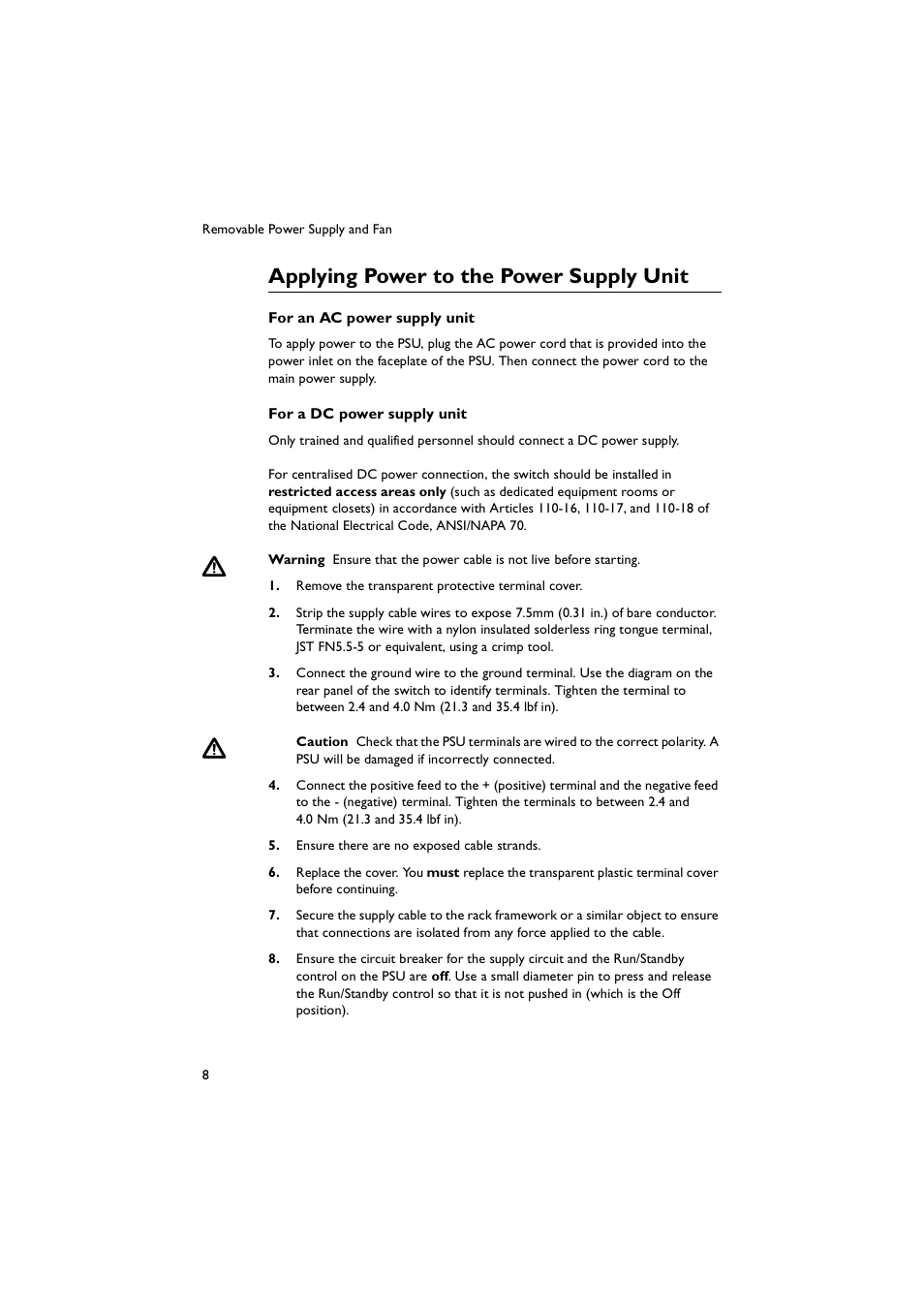 Applying power to the power supply unit | Allied Telesis AT-9900s Switches User Manual | Page 8 / 12