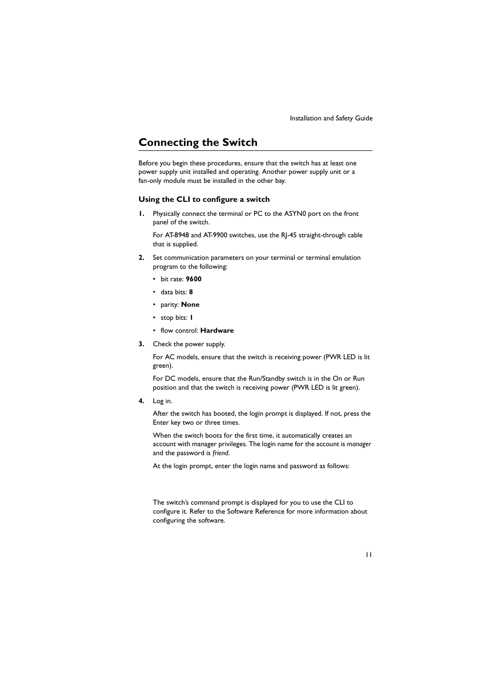 Connecting the switch | Allied Telesis AT-9900s Switches User Manual | Page 11 / 38